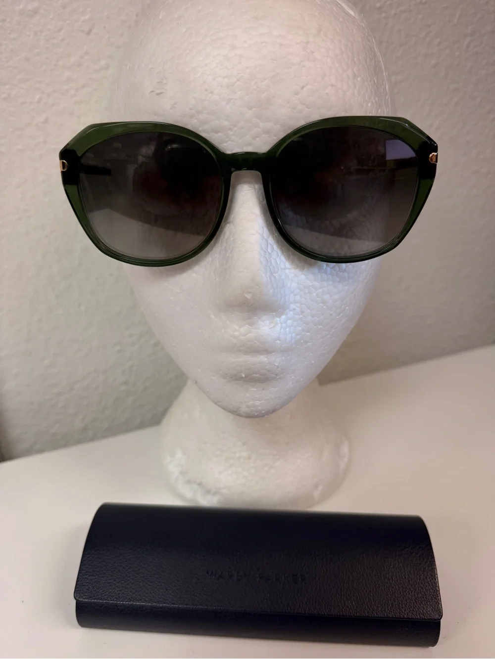 Warby Parker Palm Crystal Green Nancy Sunglasses with Polished Gold